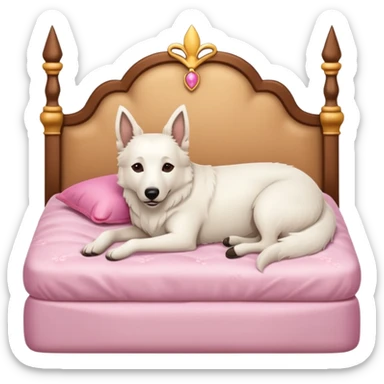 White Belgian shepherd dog with Brown eyes sleeping On a Princessbed sticker