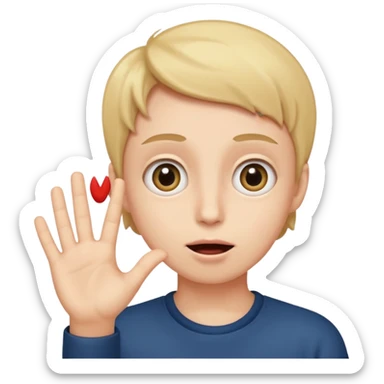 big eyed awkward face mouth slightly open with hand up sticker