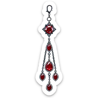 Epic Hanging suncatcher, chains with shiny sparkly with ruby-gemstones and obsidian-gemstones,  sticker