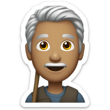 man with grey hair with a stick in hand sticker