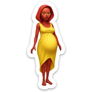 Pregnant red alien woman, full body in jellow  dress sticker