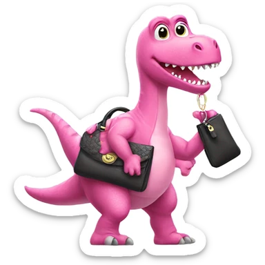 Pink dinosaur holding purse  sticker