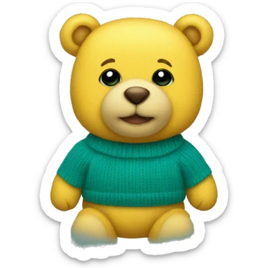Yellow teddy bear with teal knit jumper sticker