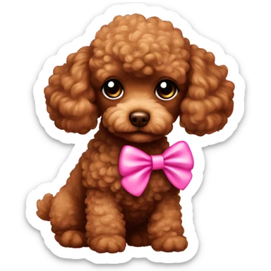 brown toy poodle with pink bow sticker