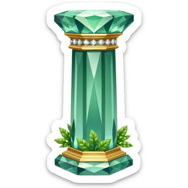 generate beautiful greek crystal pillar intricate front view more beautiful with greenery wrapping around the pillar make the pillar made of diamond sticker