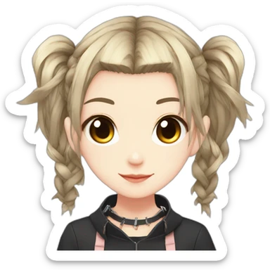 Young cute anime girl, twin tail hair, spiked choker sticker