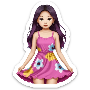 Jennie Kim from Blackpink, medium shot, wearing a stylish beach dress sticker