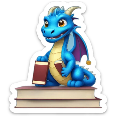 Blue Dragon with Books sticker