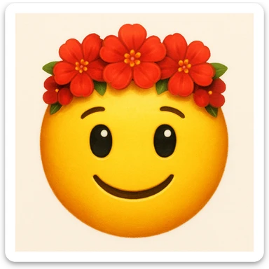 yellow face with red flower crown emoji, digital illustration sticker