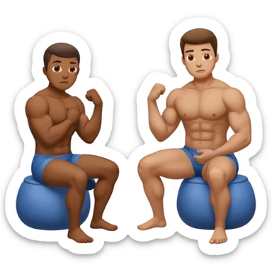 Man poops while sitting until his rectum falls out. There is a man standing nearby who poops standing up and shows off his biceps.  sticker