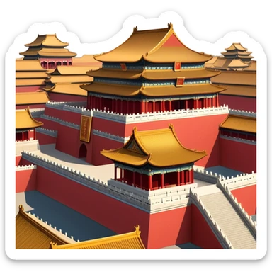 Cinematic Realistic Forbidden City Landmark Emoji, showcasing the imperial palace with iconic red walls and golden roofs rendered with rich textures and regal lighting. sticker