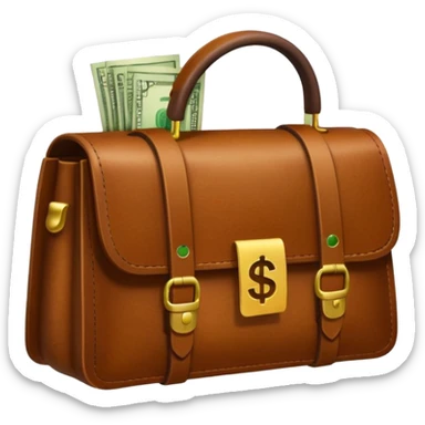 Create a leather bag with a stack of cash inside in authentic Apple emoji style. sticker
