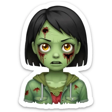 Emoji zombie girl verde com cabelo preto liso  curto sticker