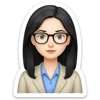 pale female teacher with long black hair, wearing glasses sticker