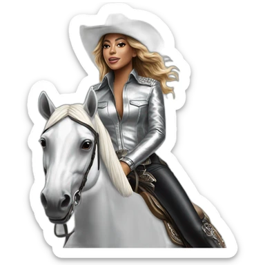 Beyoncé wear in silver cowboy  riding a silver mirror horse sticker