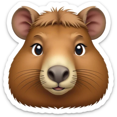 Cinematic Noble Capybara Portrait Emoji, Poised and serene, with a robust, rounded build and a characteristically broad, slightly flattened capybara face featuring a short snout and small, rounded ears, covered in soft, earthy fur with subtle natural texture and gentle, wise eyes; rendered in lifelike detail with natural light, high shine, intelligent and calm, styled with an air of understated authority, focused and attentive, soft glowing outline, capturing the essence of a watchful and confident capybara that appears ready to step out of the screen with effortless dignity! sticker