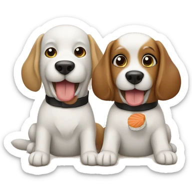 two dogs eating sushi sticker