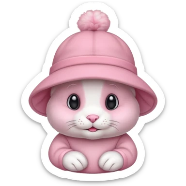 Pink rabbit with a hat sticker
