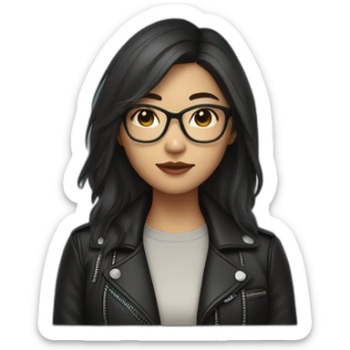 asian girl with glasses and a leather jacket with a shirt and long dark hair sticker