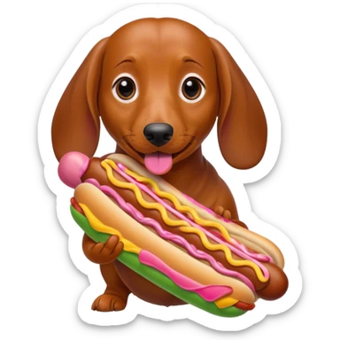 Weiner dog eating a hot dog sticker