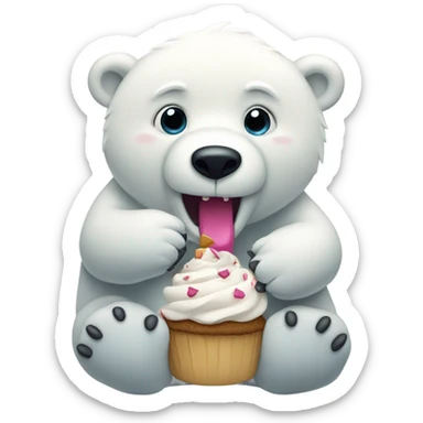 Polar bear eating a cupcake sticker