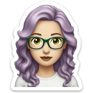White-curvy-woman-purple-long-wavy-hair-green-eyes-square-glasses sticker