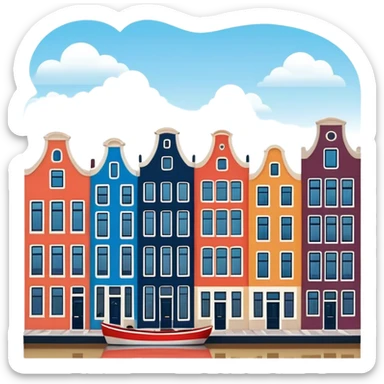 Cinematic Realistic Amsterdam Canal Houses Landmark Emoji, featuring narrow, gabled facades in vibrant colors. sticker
