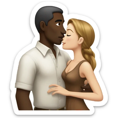 Balinese dark-skinned guy kisses a white-skinned Russian girl but with brown hair sticker
