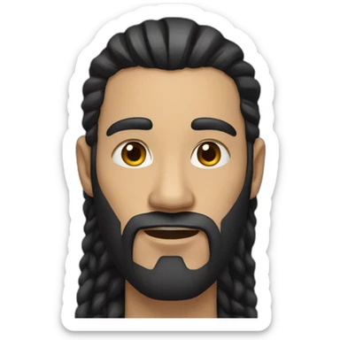 a man with long black hair, a beard and piercing in mouth sticker