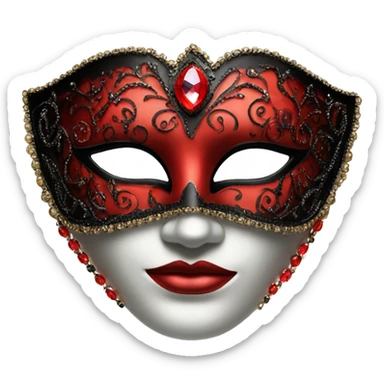 Masquerade mask red and black with red jewels sticker