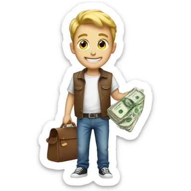 smiling boys in casual wear with money sticker
