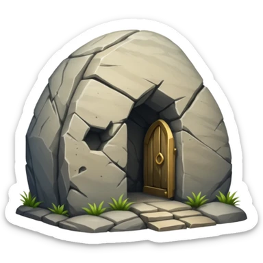 A boulder sealing the entrance to a tomb sticker