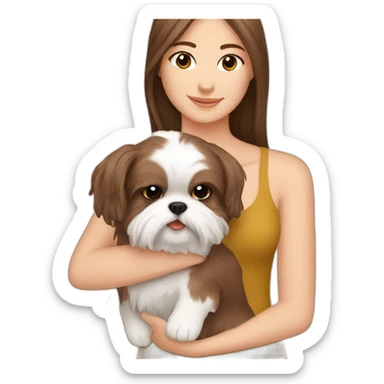 Brown haired girl carrying Shih Tzu sticker