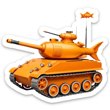 goldfish driving an army tank, iOS emoji style sticker