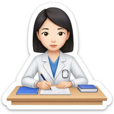 asian woman taking an exam sticker