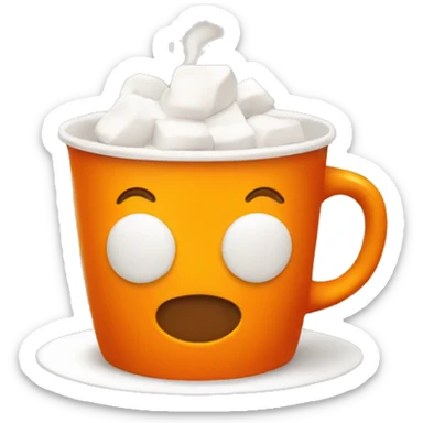 a coffe cup with marshmallow in orange color sticker