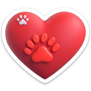 3D emoji-style heart with a dog paw print inside, visually merging dog and heart for a tab icon sticker