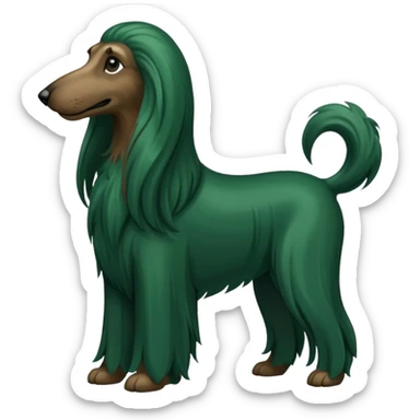 dark green dog extra furry afghan hound. The dog fur is totally dark green sticker