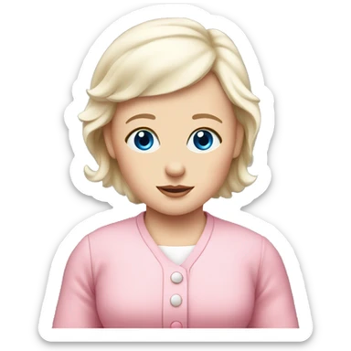 A blue-eyed baby next to a white mom in a pink outfit sticker