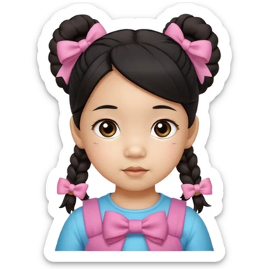 mixed toddler girl asian and american with bow pigtails, dark brown/black hair with big brown eyes sticker
