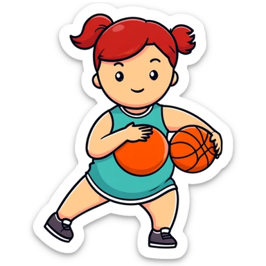 Redheaded girl with a basketball positioned like the pregnant woman emoji, but with a basketball instead of a belly sticker