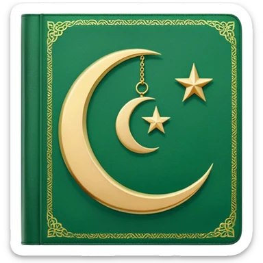 Closed Quran with the Islamic Symbol on it (moon and star) green from left to right sticker