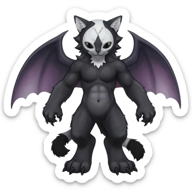 dark edgy dull pointy edgy Noivern-Noibat-Purloin-Torracat-Lykoi-Caracal-cat-Fakemon-fusion-hybrid-creature, with ear-bat-wings on head sticker