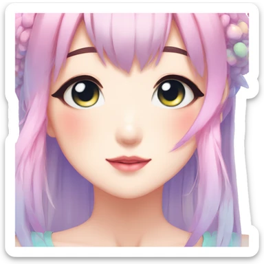 Gorgeous anime style shojo character with blushing face aesthetic and pretty colorful shiny gradient pastel hair trending style sticker