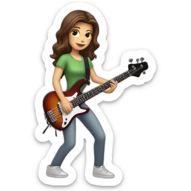 White brunette in t-shirt playing four string electric bass guitar sticker