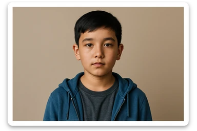 menga 10 11 yoshli bolani tasvirlab ber orqa fonda hech qanday narsa bo'lmasin va u bola o'zbek bo'lsin hech qanday milliy liboslarsiz sticker