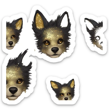 iridescent kintsugi fluffy zombie black brown gold dog fox head zombie skeleton gold mechanical nebula galaxy stars colorful flowers fairy lights vintage zombie sticker