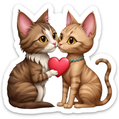 A Maine coon and a sphinx cat of different colours kissing with one love heart in front   sticker