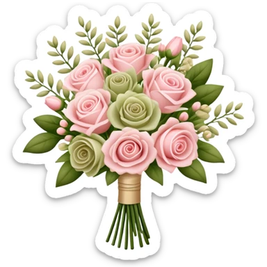 Light pink and khaki green bouquet with beautiful finish sticker