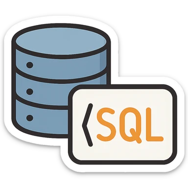flat toon style icon of a database with code brackets, representing SQL sticker